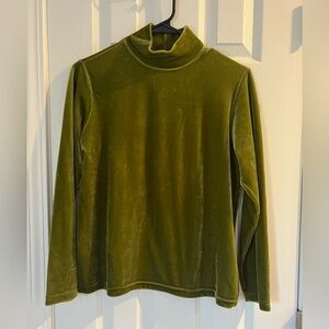 Velvet Olive Green Turtleneck Long Sleeve Top